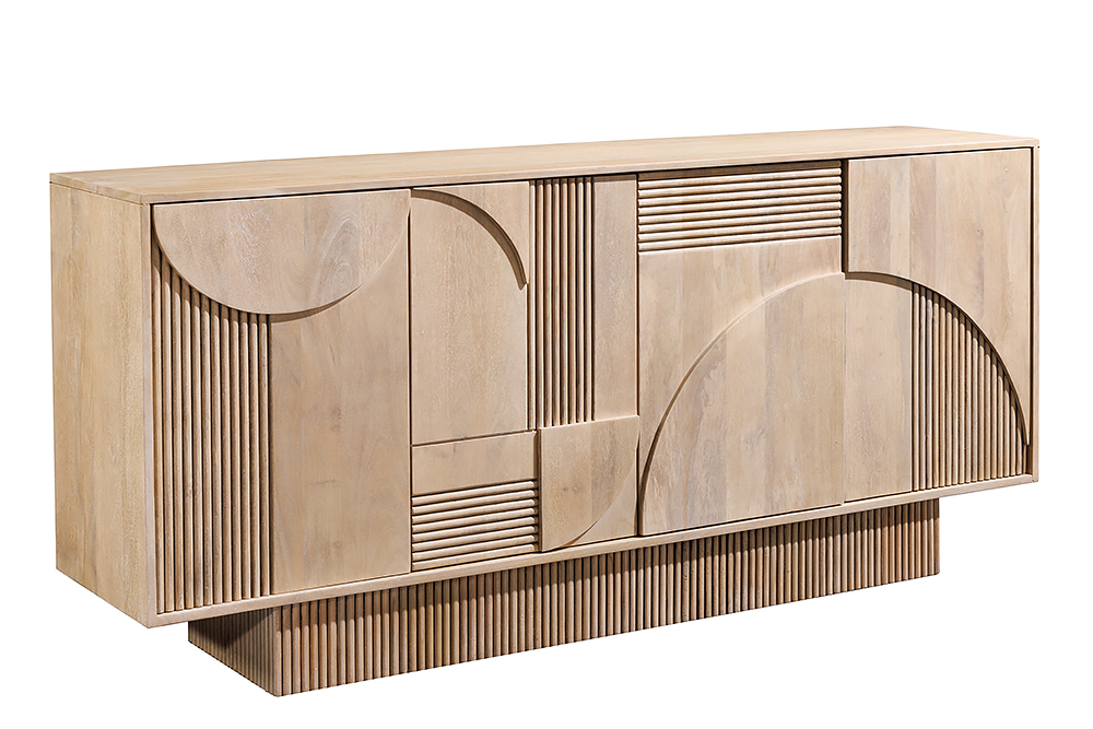 Design Sideboard ART DECO 170cm weiß gekälkt Mangoholz massiv 3D-Front