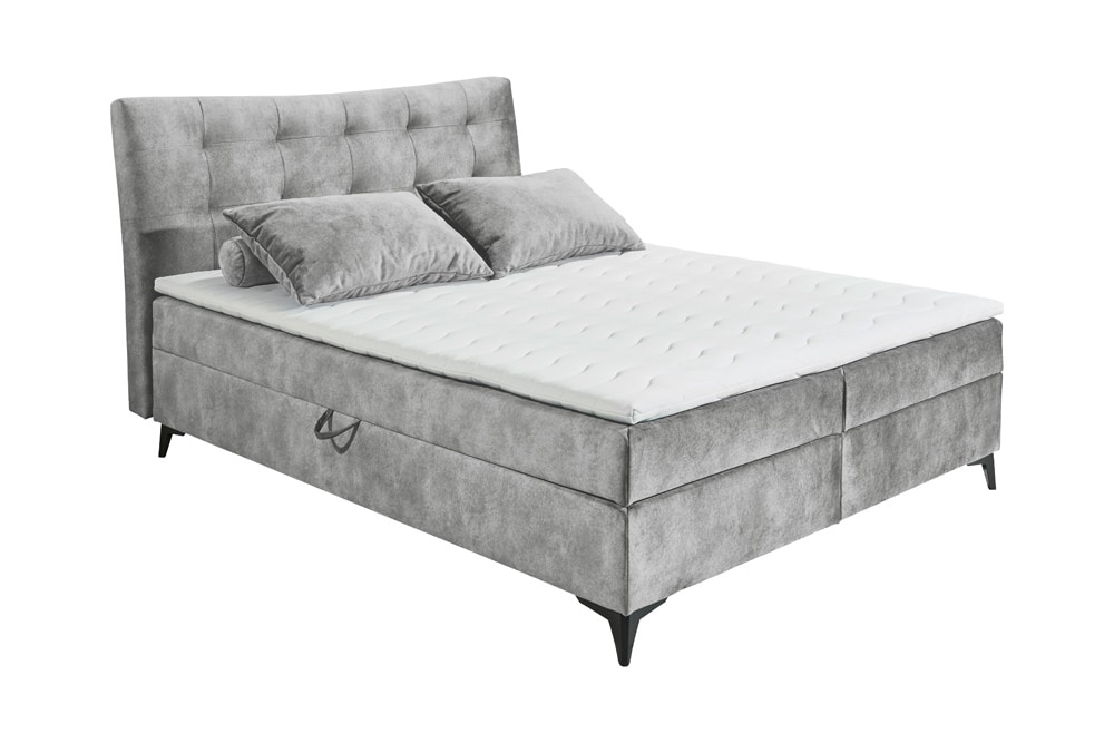 Design Boxbett DECADENCIA 180x200cm silbergrau Samt mit Stauraum Matratze Topper
