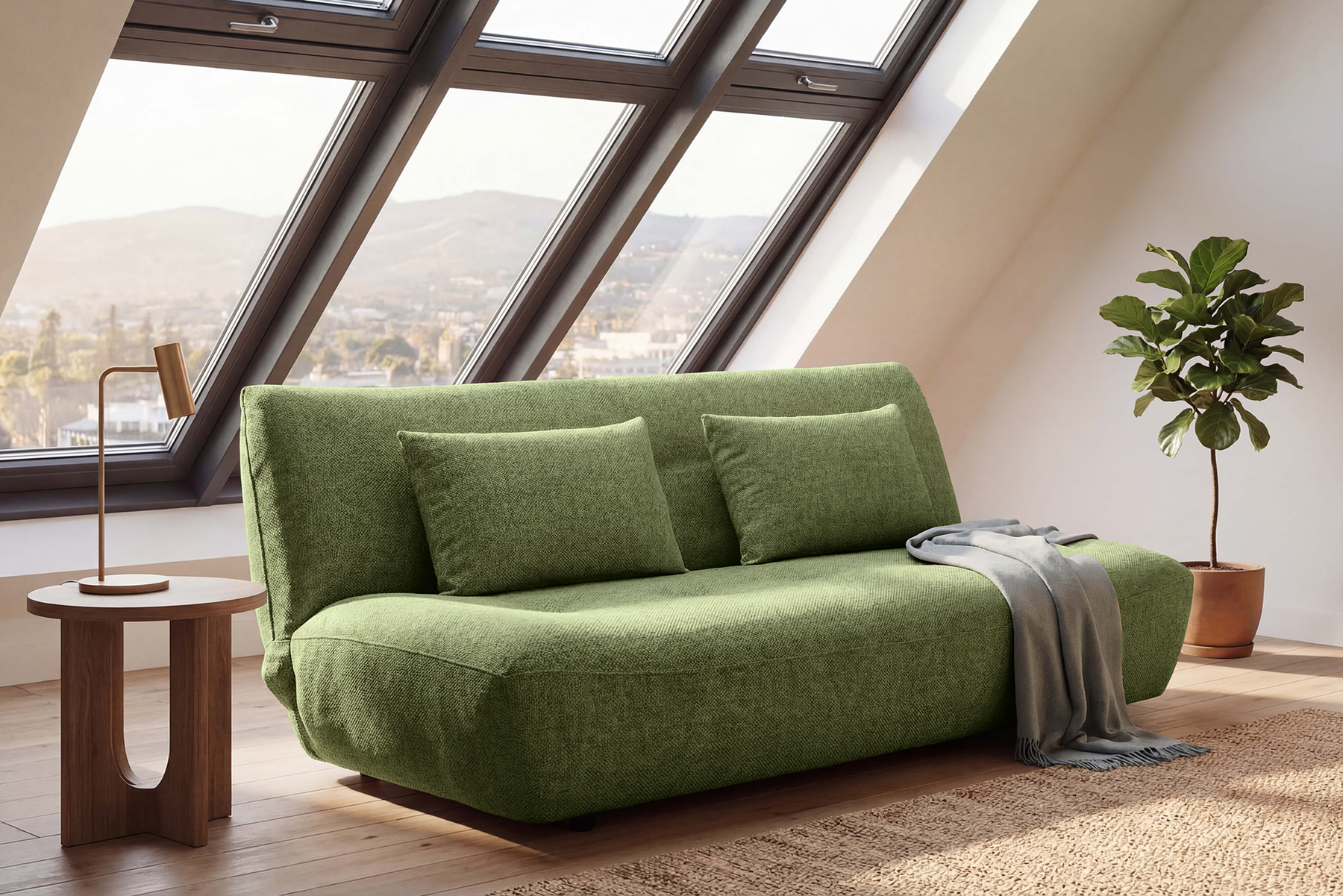 Modernes Schlafsofa ELYPSE 200cm grün Chenille 3-Sitzer Couch inkl. Kissen