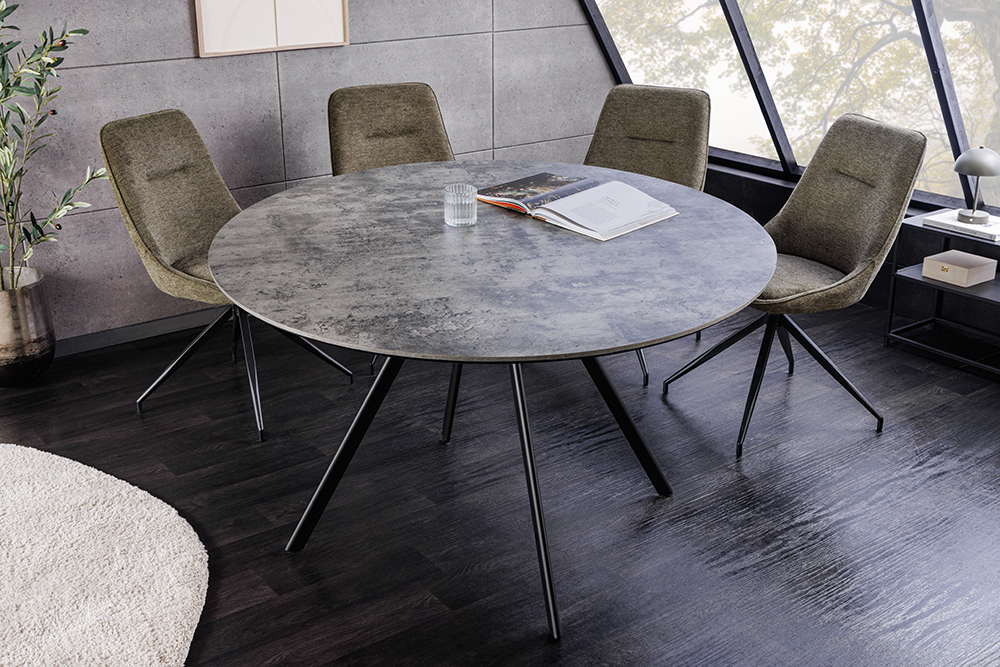 Runder Esstisch ATELIER 120cm grau Beton-Design schwarz Metall