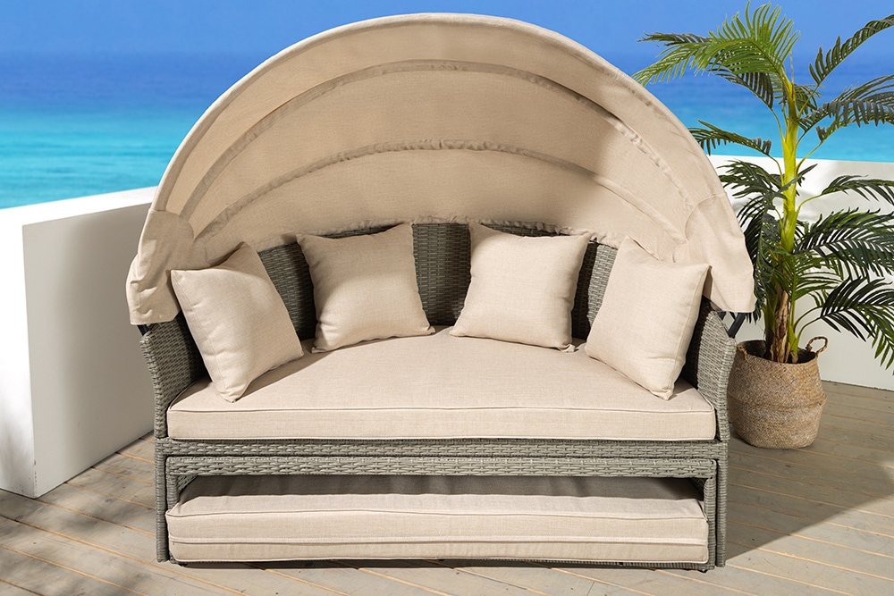 Outdoor Sonneninsel PLAYA LIVING 165cm natur Polyrattan inklusive Kissen Aluminium wetterfest