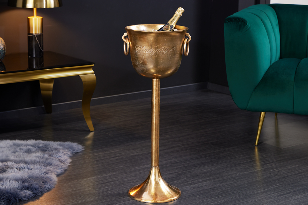 Dekorativer Sektkühler CHAMPAGNE 80cm antik gold handmade Metall Flaschenkühler