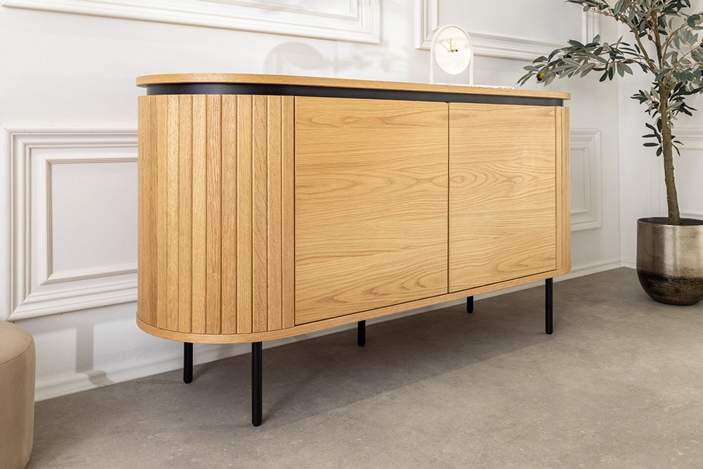 Modernes Sideboard ATELIER 120cm natur Eiche schwarz Metall vier Fächer