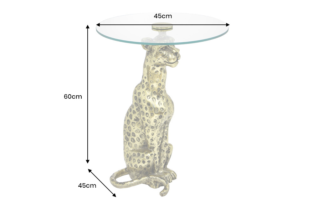 Runder Beistelltisch WILDLIFE PANTHER 60cm gold antik Metall Glas Skulptur handmade