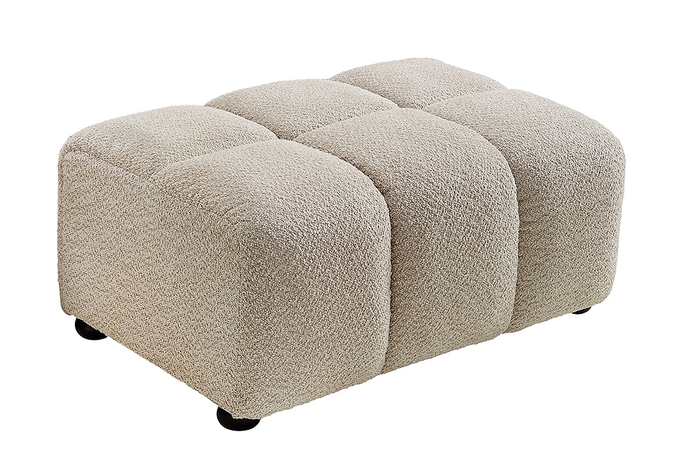 Moderner Hocker CLOUD 100cm champagner greige Bouclé Federkern Fußhocker Sitzhocker