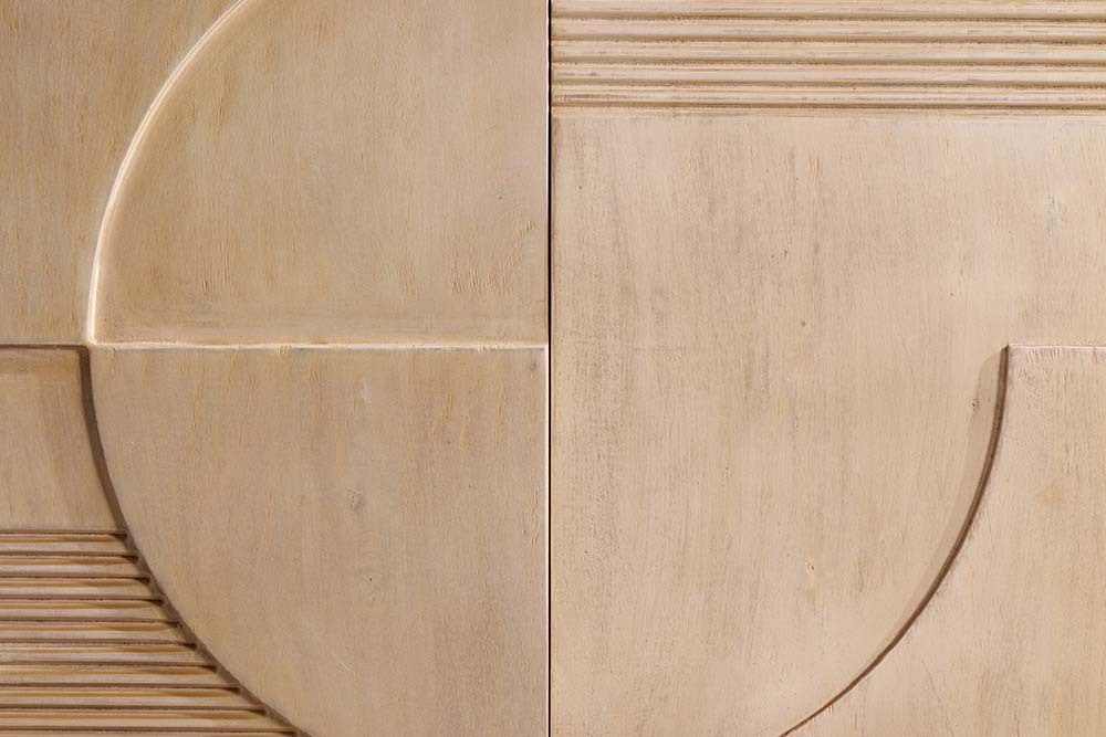 Massives Sideboard ART DECO 170cm weiß gekälkt Mangoholz 3D-Front handmade
