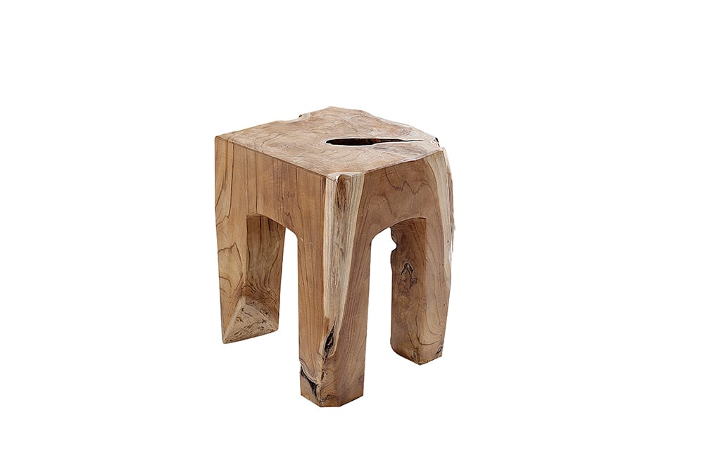 Massivholz Beistelltisch MOLAR 30cm Hocker Teak Block aus einem Stück gefertigt