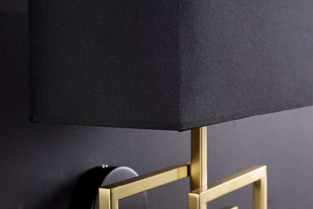 Moderne Wandleuchte ATLANTIS 44cm gold Stoffschirm schwarz Lampe