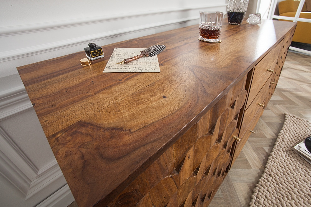 Massivholz Sideboard MYSTIC LIVING 145cm braun Sheesham stone finish Kommode Schubladen