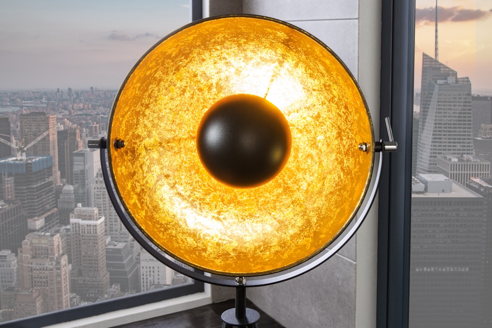 Industrial Stehlampe STUDIO 150cm schwarz Blattgold-Optik neigbarer Schirm