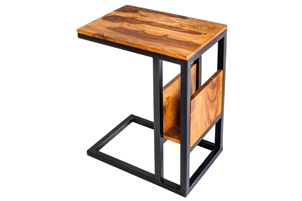 Massivholz Beistelltisch CONCIERGE 60cm braun Sheesham stone finish mit Stauraum