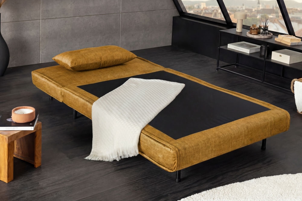 Schlafsessel SMART MULTIFUNCTION 100cm senfgelb Vogue Seiden Samtstoff