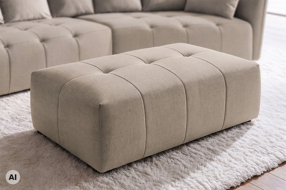Moderner Hocker ROYAL 120cm greige Veloursstoff Federkern Sitzhocker