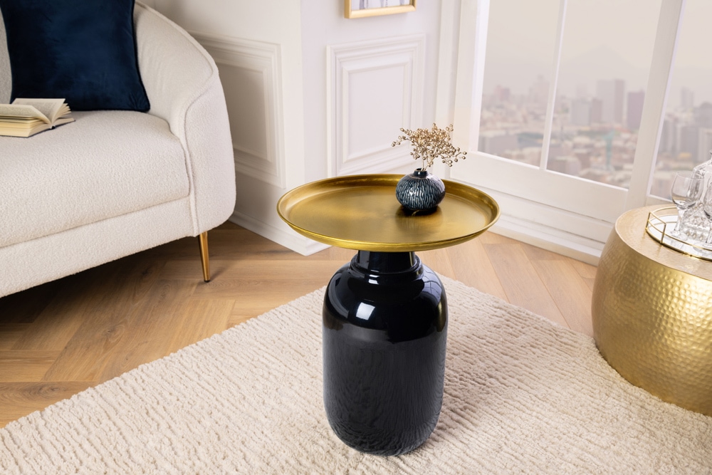 Runder Beistelltisch ELEGANCIA 50cm gold antik schwarz Metall Eisen handmade » Jetzt kaufen