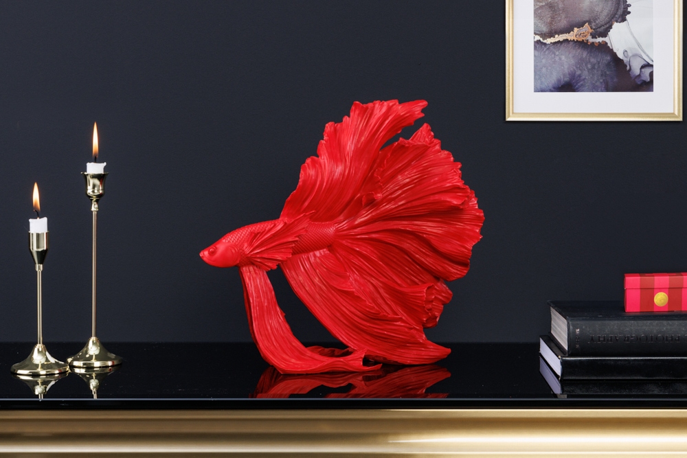 Design Deko Figur Kampffisch CROWNTAIL 35cm rot Betta Fisch Skulptur