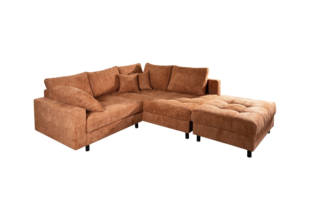 Modernes Ecksofa KENT 220cm rostbraun Chenille inkl. Hocker Federkern Wohnlandschaft