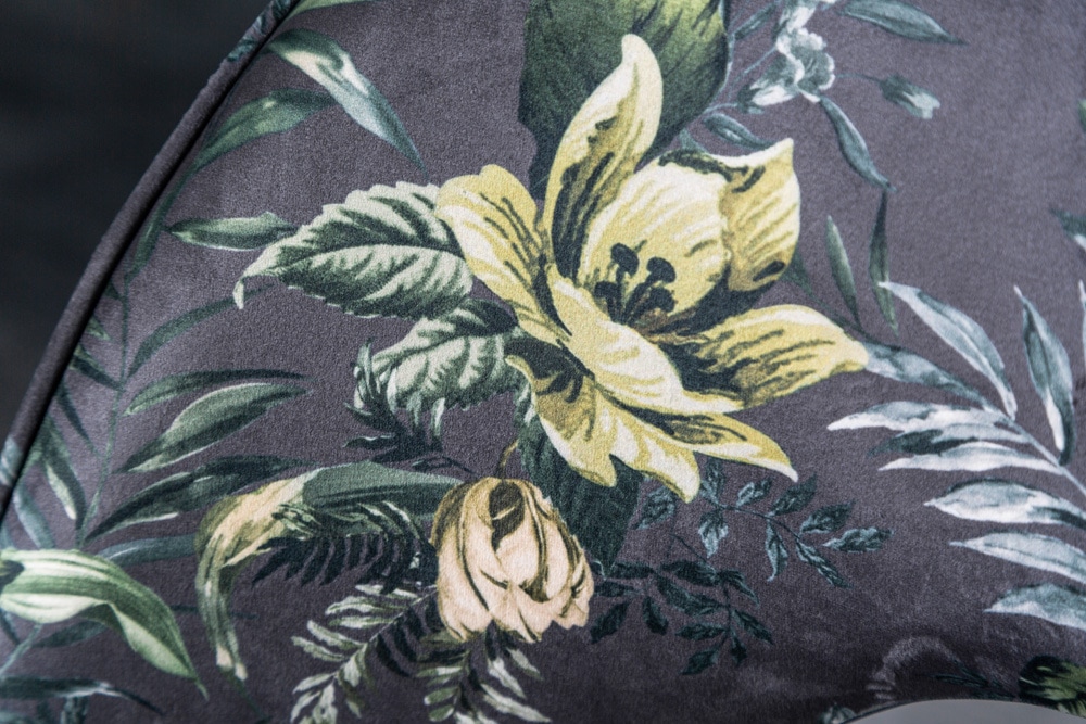 Design Stuhl PRÊT-À-PORTER grau Samt florales Muster und goldene Fußkappen