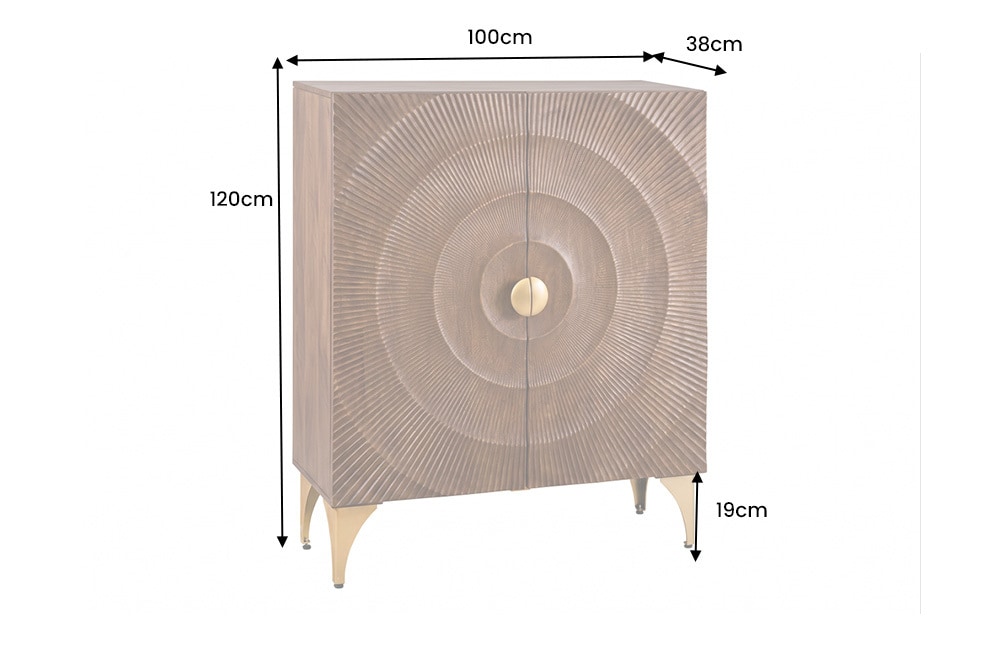 Massives Highboard GOLDEN SUNSET 120cm braun gold Mangoholz mit 3D Schnitzereien