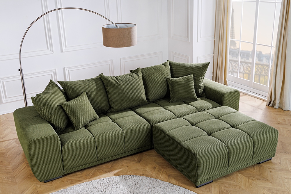 Moderner Hocker ELEGANCIA 110cm grün Cord mit Ziersteppung
