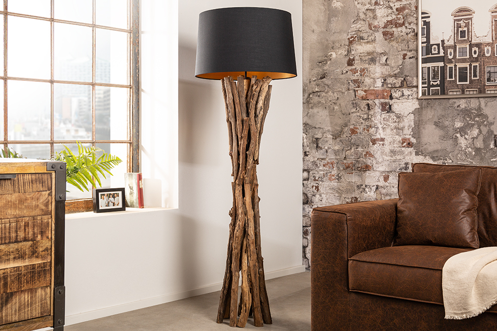 Massivholz Stehlampe HARMONY NATURE 151cm schwarz Teak mit Baumwollschirm Massivholz Stehlampe HARMONY NATURE 151cm schwarz Teak mit Baumwollschirm