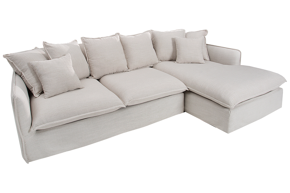 Großes Ecksofa HEAVEN 255cm natur beige Leinenstoff Federkern inkl. Kissen