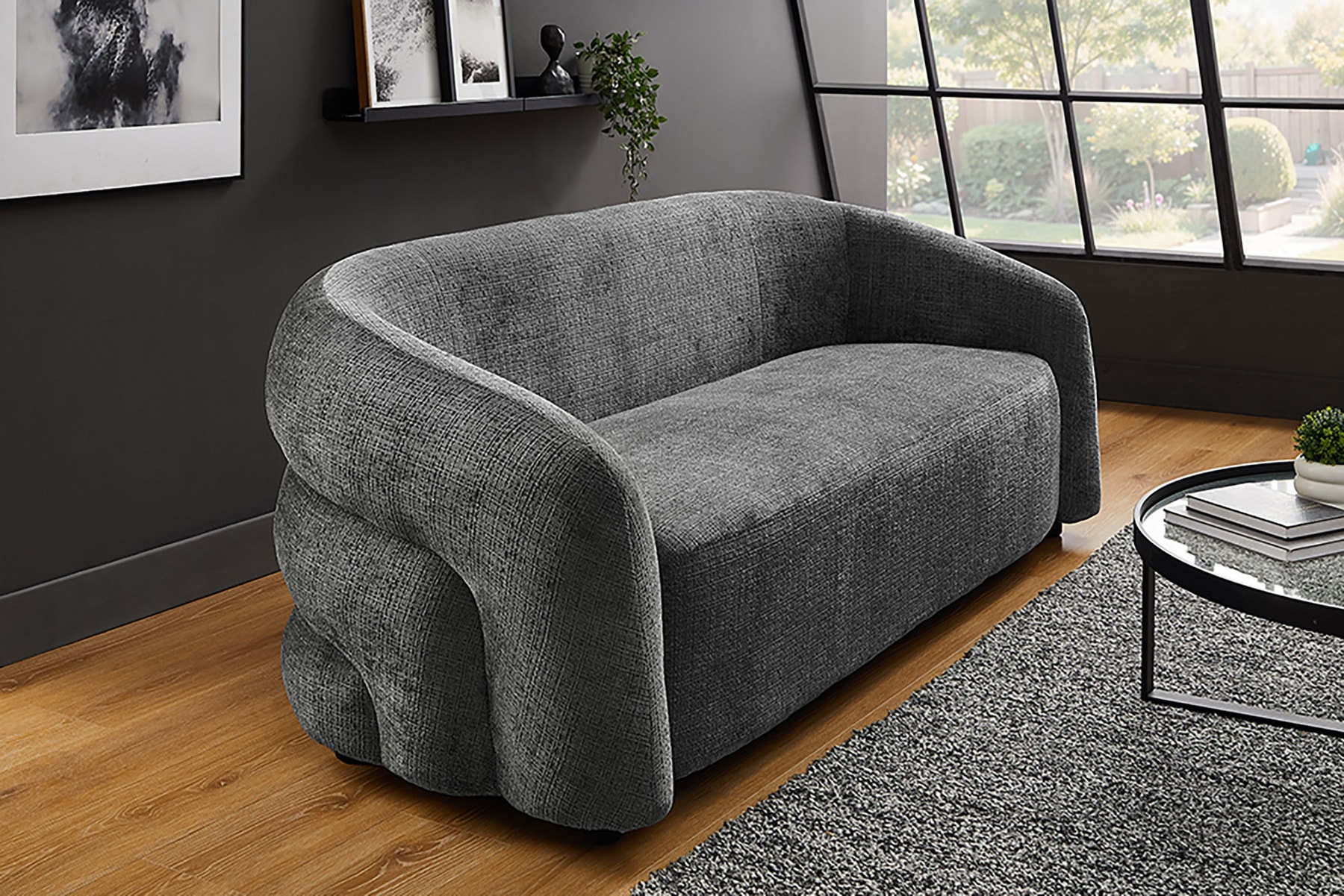 Design Sofa VOGUE 200cm grau Chenille Cremona 3-Sitzer Couch mit Nosagfederung