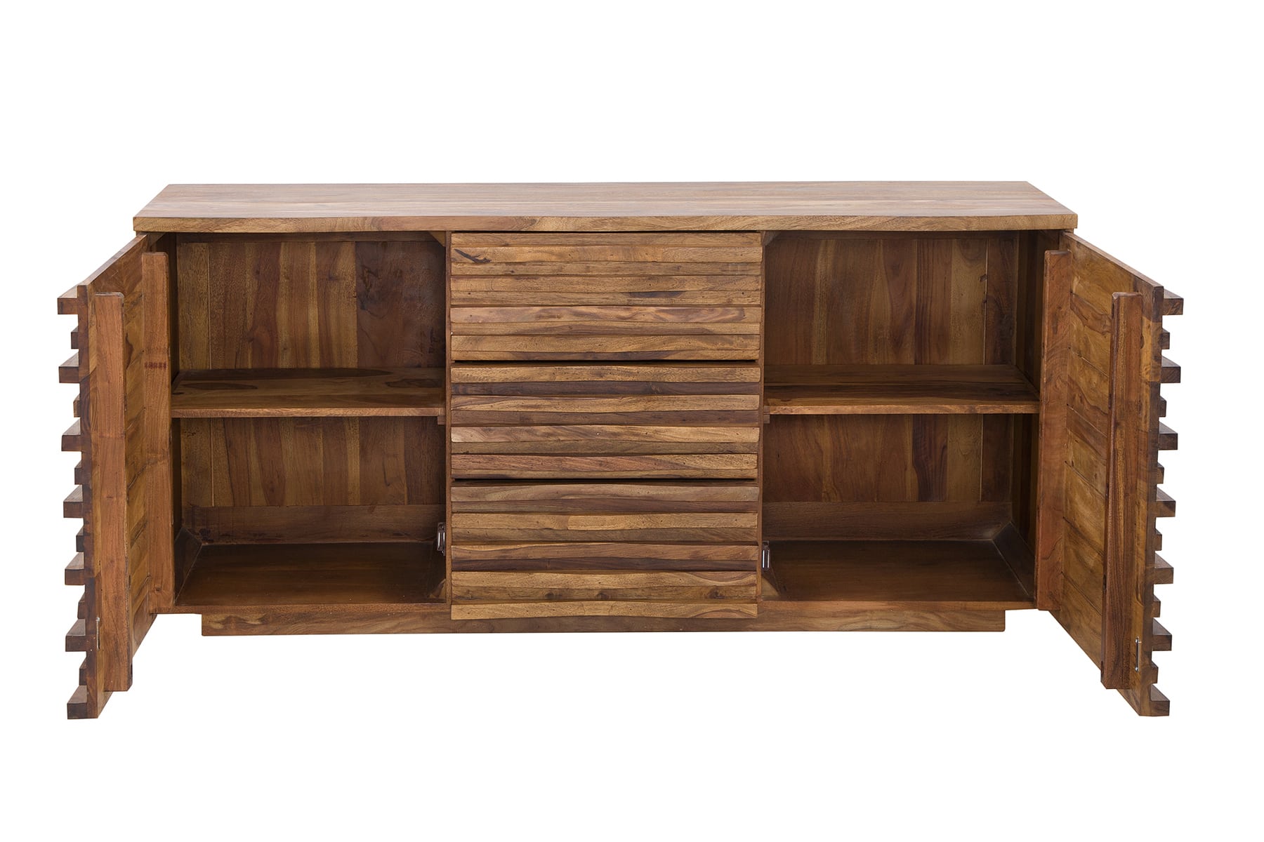 Massivholz Sideboard RELIEF 160cm braun Sheesham stone finish Kommode mit Schubladen