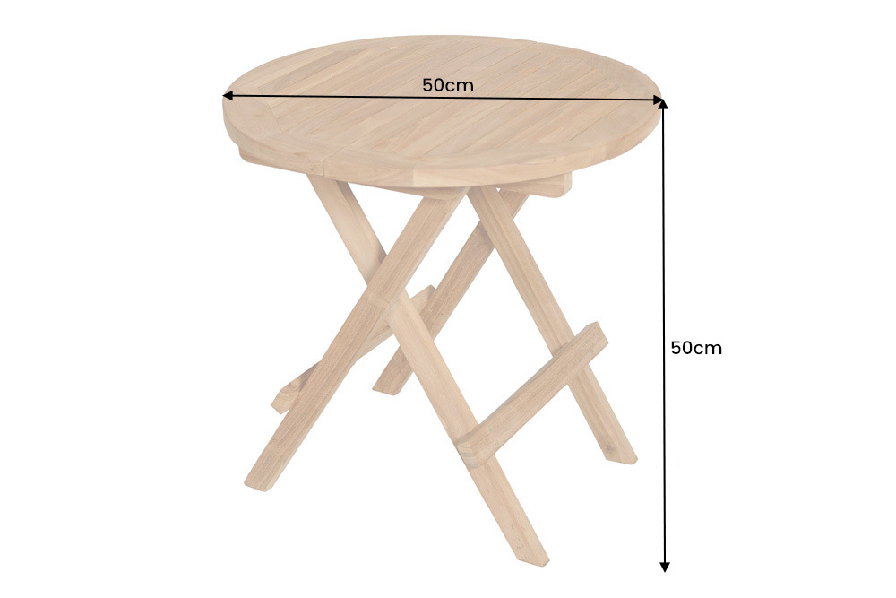 Massiver Gartenbeistelltisch EMPIRE TEAK 50cm natur Teakholz klappbar rund Outdoor