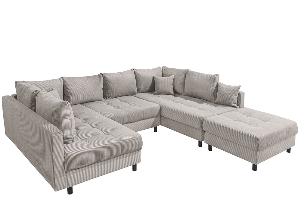 Moderne XXL Wohnlandschaft KENT 305cm greige Cord Bigsofa inkl. Hocker Federkern