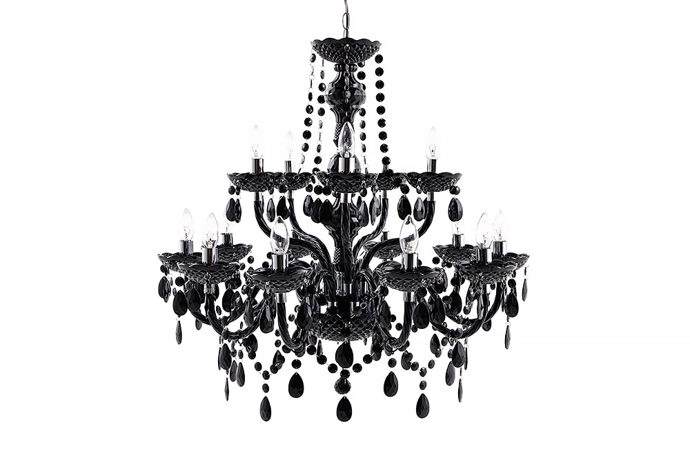 Design Kronleuchter BLACK CRYSTAL XL 80cm schwarz Acryl 15-armig Lüster