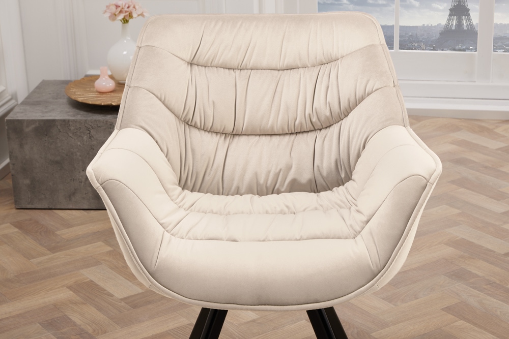 Drehbarer Stuhl THE DUTCH COMFORT champagner beige Samt schwarze Metallbeine