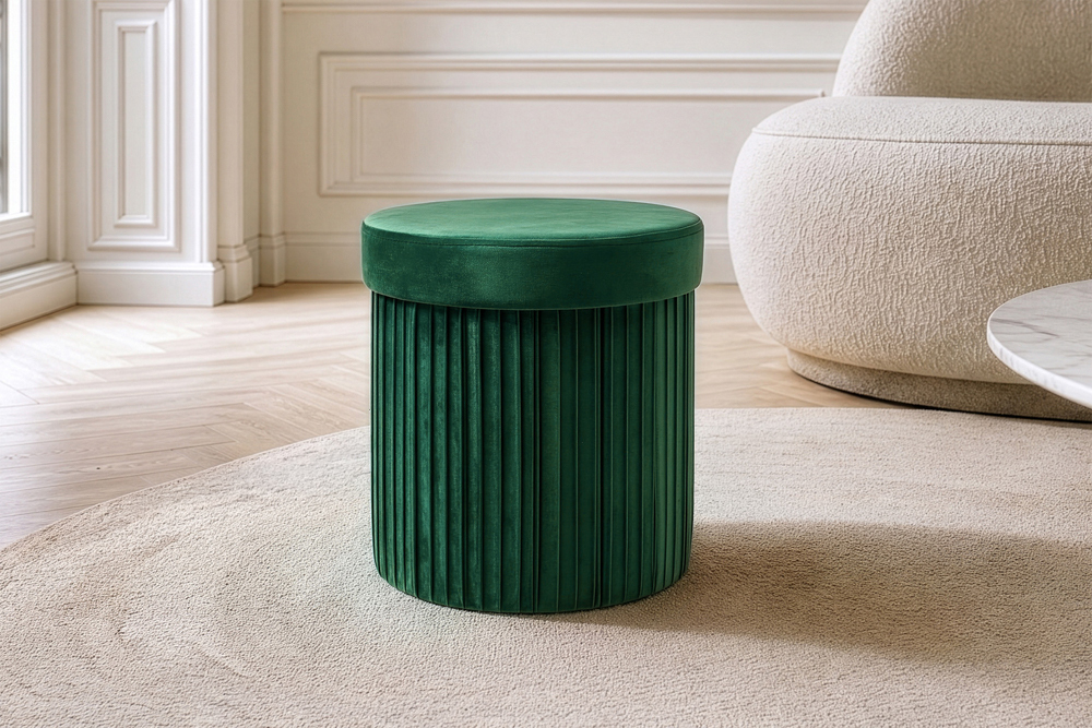 Runder Hocker ÉLAN 40cm grün Samt faltbar mit Stauraum