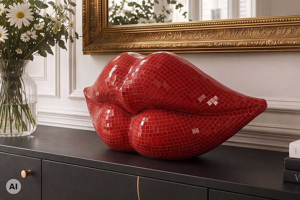 Glamouröse Deko-Figur DISCO LIP 45cm rot Glas-Mosaik-Design handmade