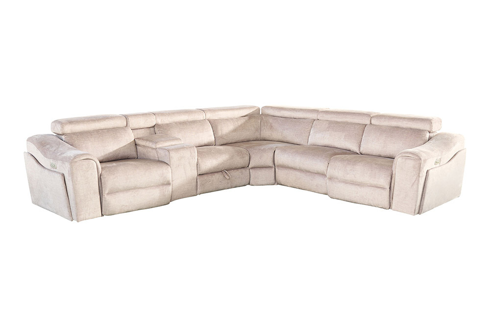 Multifunktionales Ecksofa PRIME 300cm beige Vogue Seiden Samtstoff Relaxfunktion