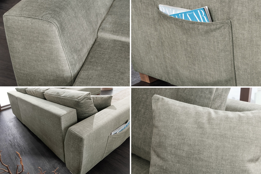 Modernes Ecksofa NORWAY 250cm taupe Vogue Velours Samt Schlafsofa mit Stauraum