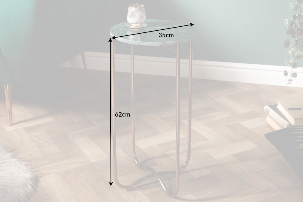 Handgearbeiteter Beistelltisch NOBLE I 35cm grün Marmor abnehmbare Tischplatte rund