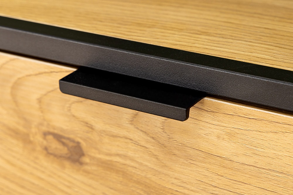 Industrial Bücherregal SLIM LINE 115cm Wildeiche schwarz Metall mit Schubladen