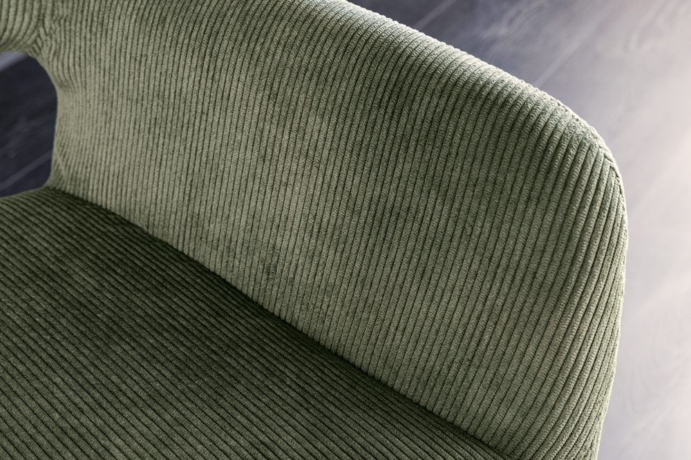 Design Stuhl MUSTANG grün Cord mit Armlehne schwarz Metallgestell