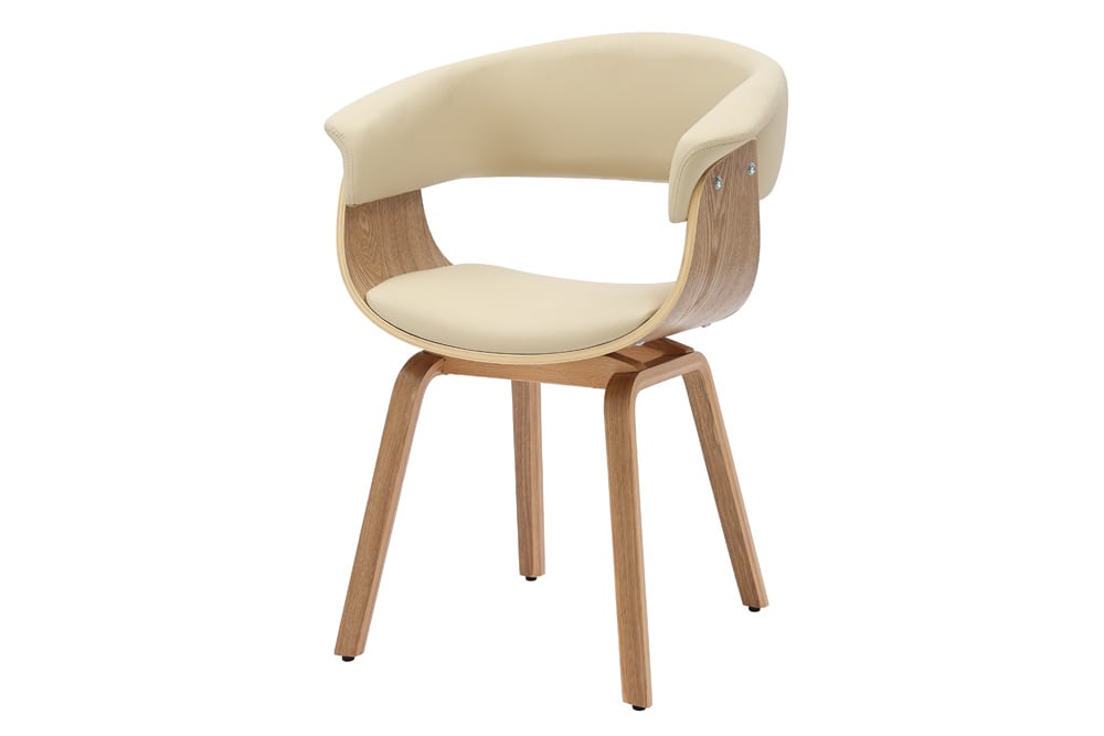 Design Stuhl ORGANIC natur Eiche creme beige Kunstleder mit Armlehnen