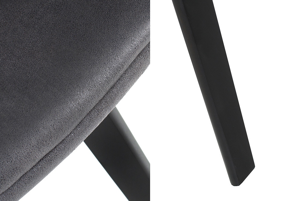 Design Stuhl NORDIC STAR antik grau Microfaser Massivholz schwarz mit Armlehne gepolstert