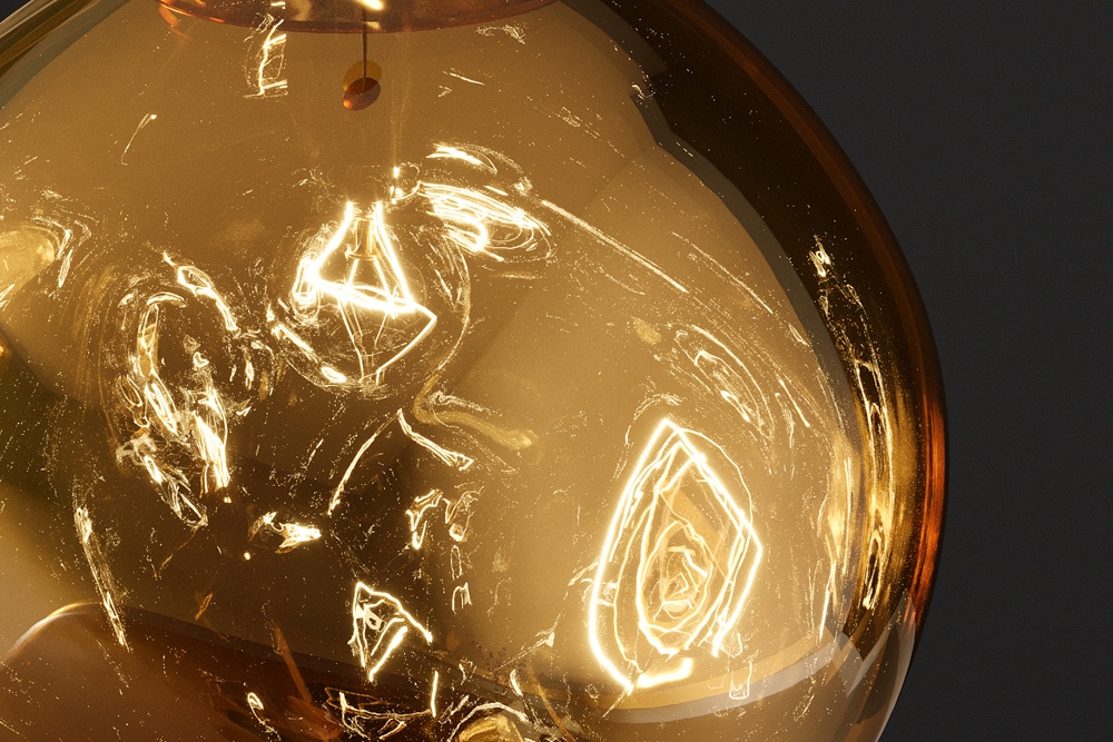 Runde Hängelampe LIQUID DIAMOND 35cm gold Glas Stahl Kugelleuchte