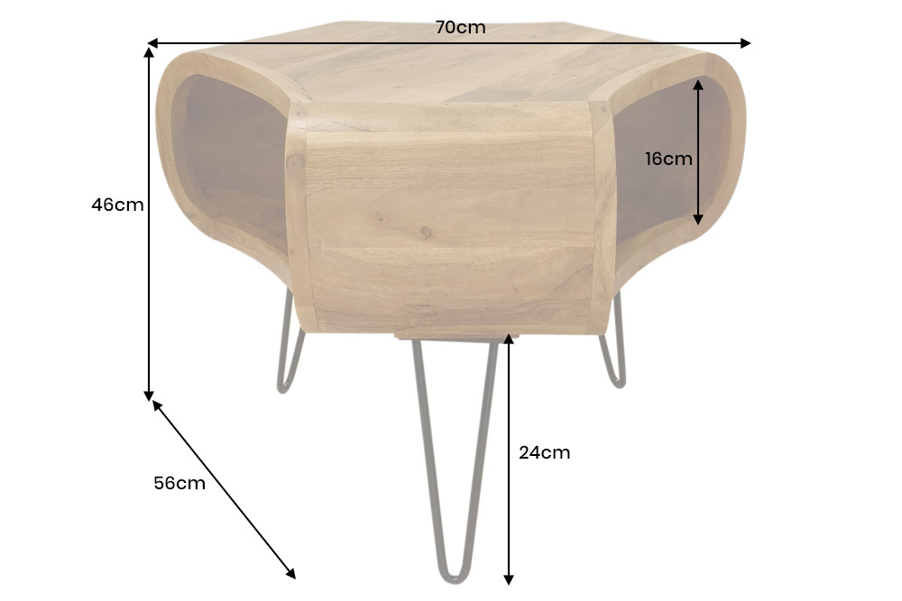Retro Couchtisch ORGANIC LIVING 70cm braun Akazie Massivholz honey finish  Stauraum