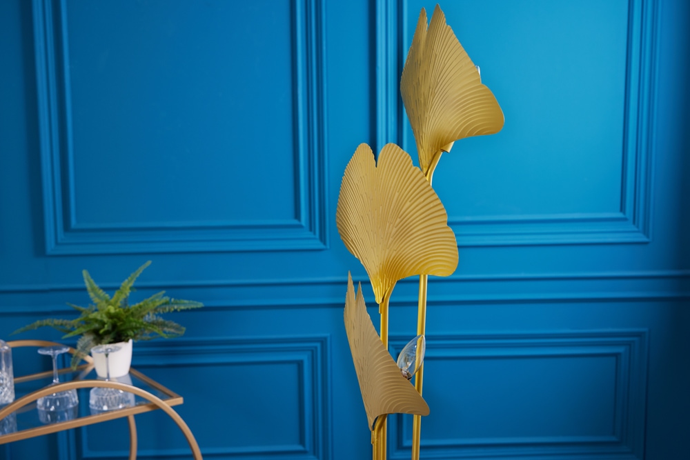 Design Stehlampe GINKGO 160cm gold Metall