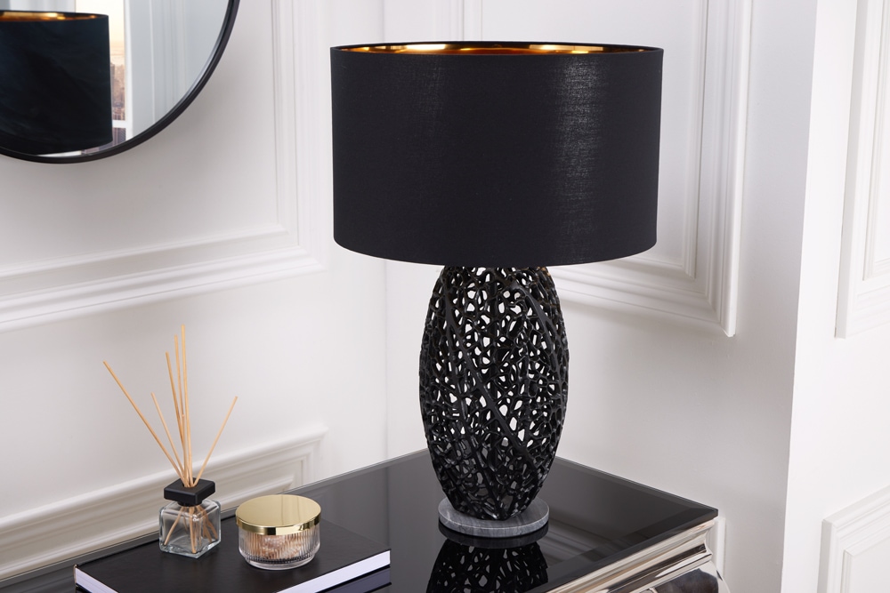 Design Tischlampe ABSTRACT LEAF schwarz Metall Marmorfuß handmade