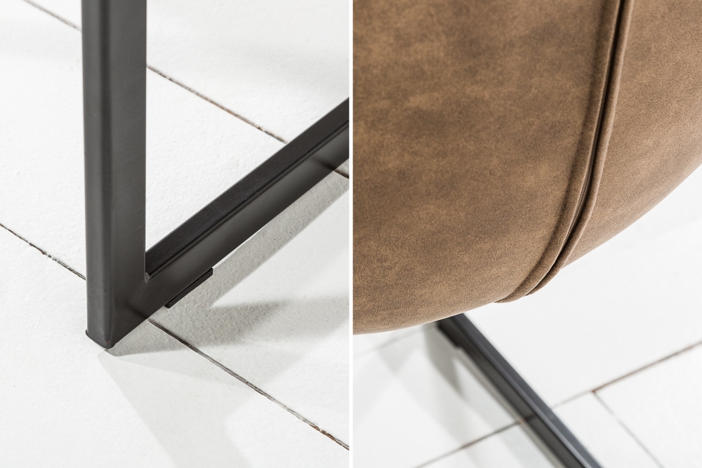 Design Freischwinger Stuhl MIAMI taupe antik Microfaser Metallgestell matt schwarz