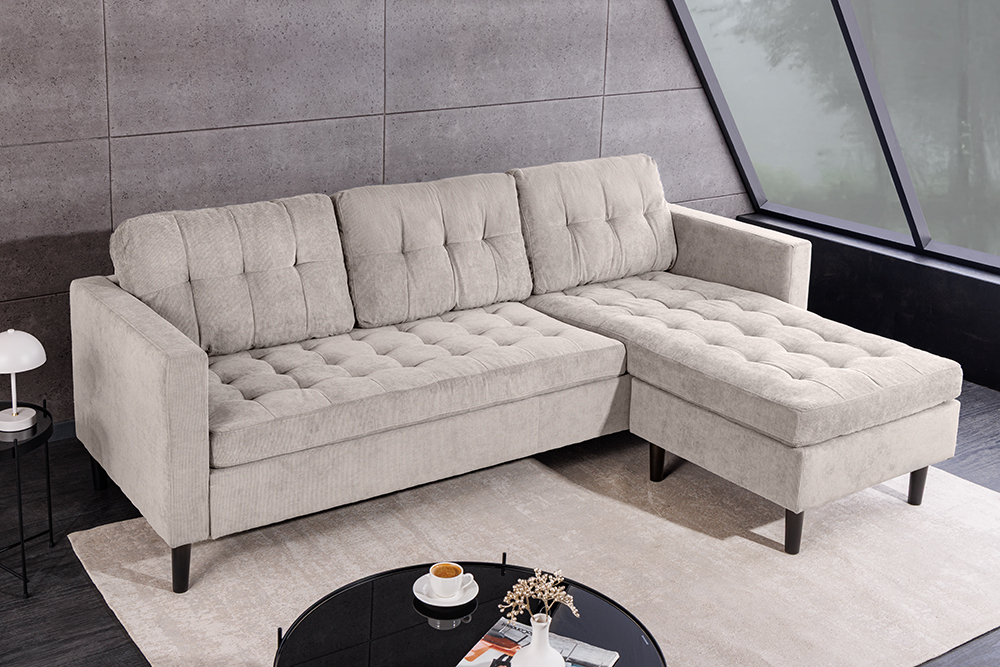 Modernes Ecksofa STOCKHOLM 220cm hellgrau Cordstoff Federkern 3-Sitzer-Sofa