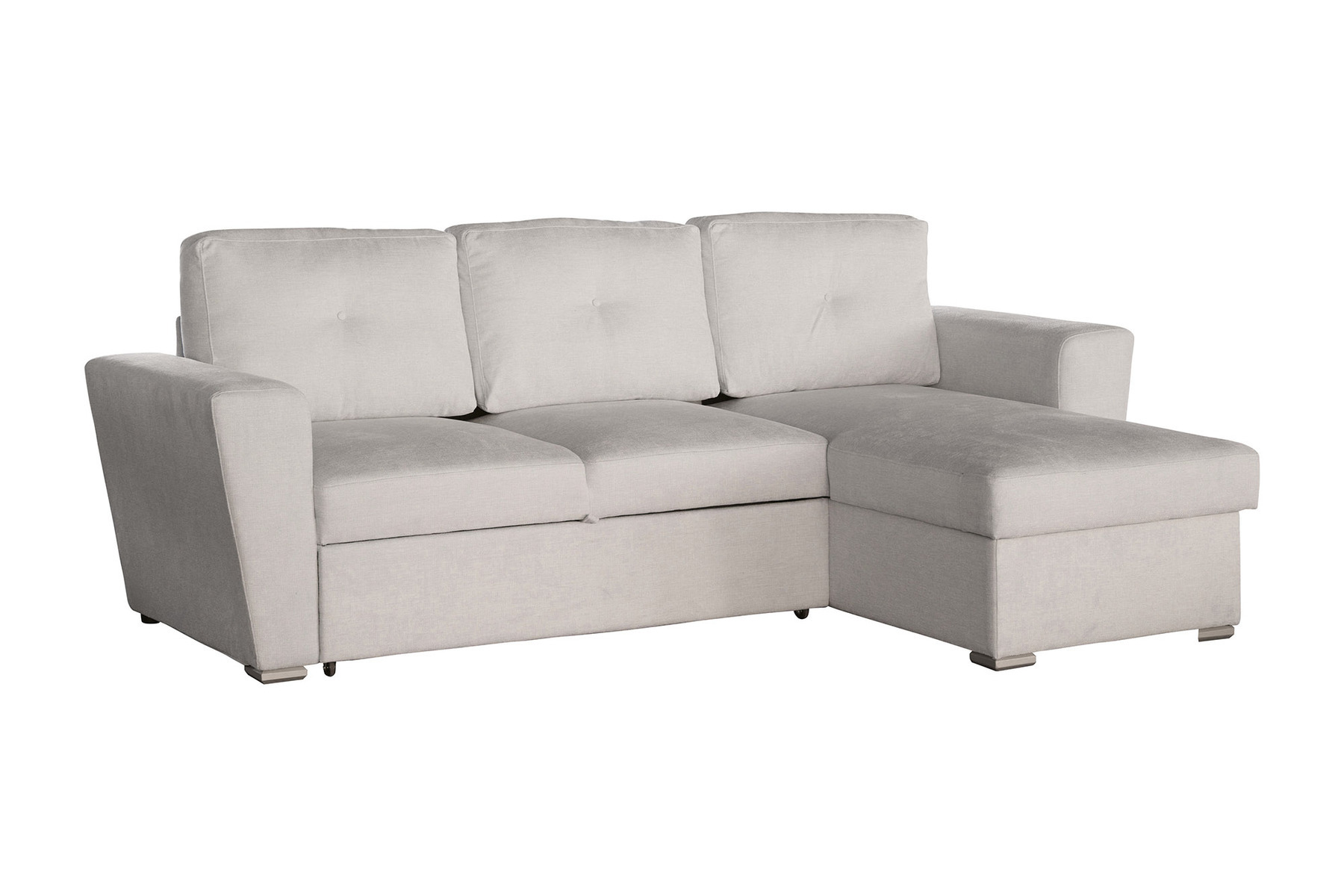 Ecksofa mit Schlaffunktion APARTMENT beidseitig aufbaubar beige Strukturstoff inkl. Stauraum