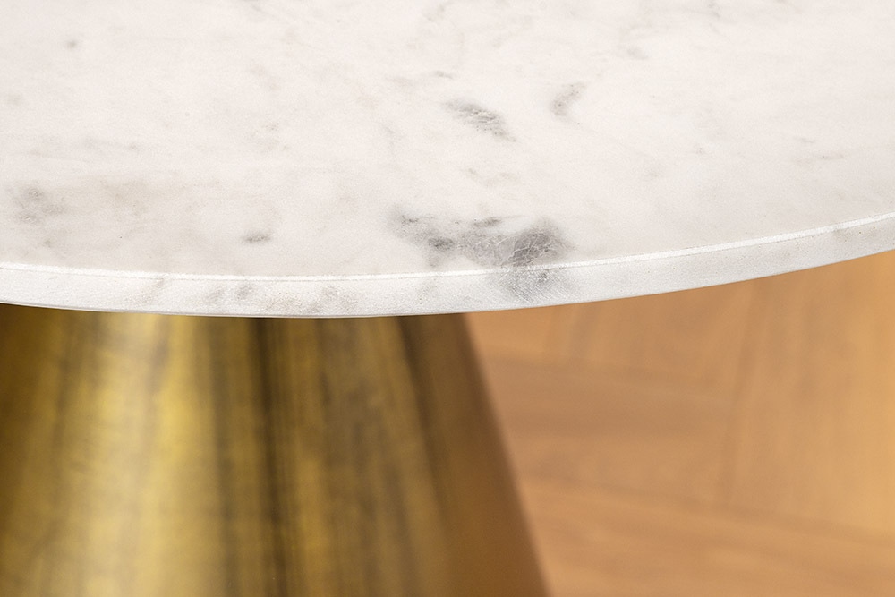 Runder Esstisch ELEGANCIA 100cm messing weiß Marmor Eisen mit Säulenfuß