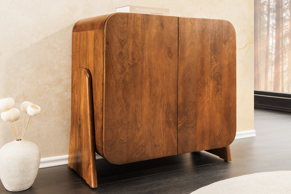 Quadratisches Lowboard BRASIL 75cm braun Mango Massivholz zwei Fächer Schrank