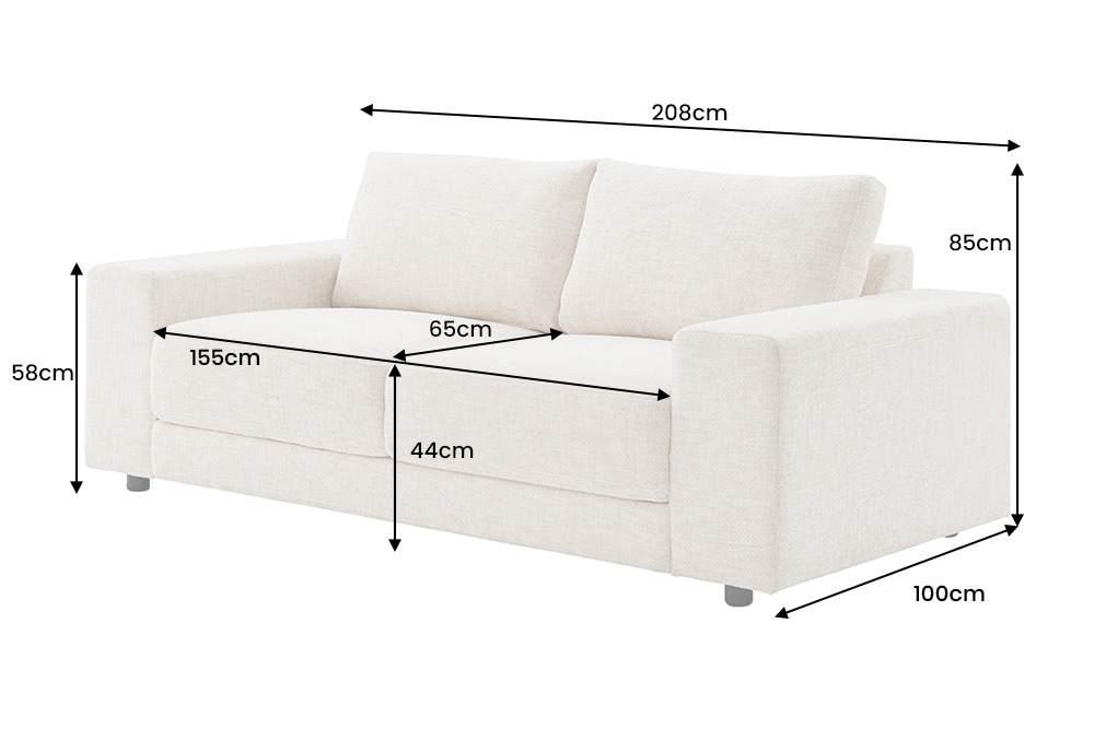 Großes Sofa LOFT 210cm champagner beige Chenille 3-Sitzer Couch Taschenfederkern